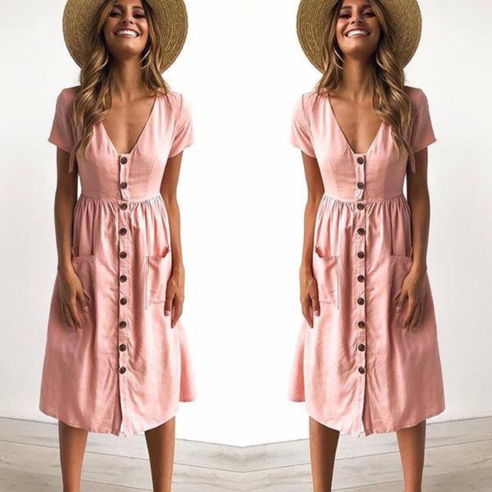 Pink button up dress NWT